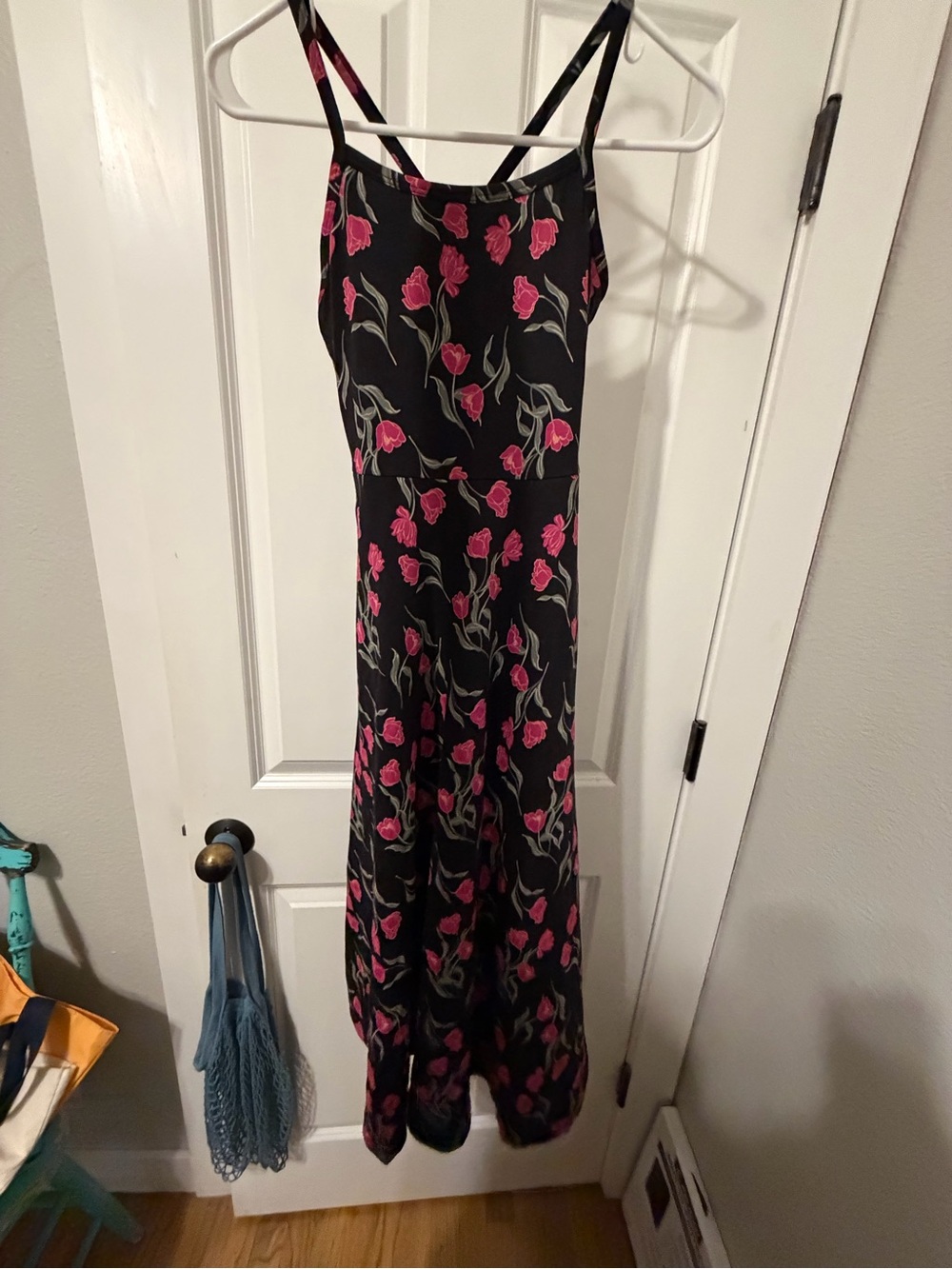 Pact Black Fit n Flare Midi Dress with Pink Floral Tulip Print